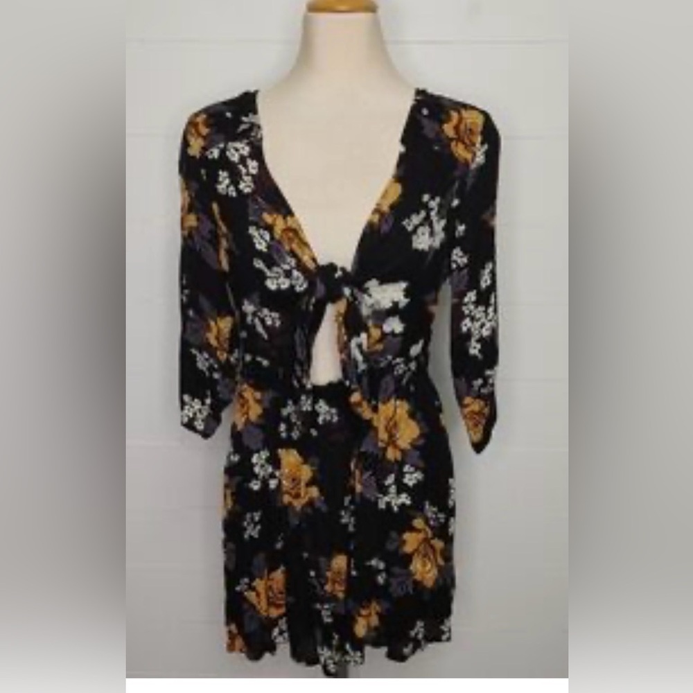 Free People Black and Yellow Floral Long Sleeve Dress‎